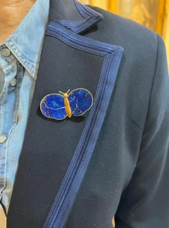 Broche Papillon or jaune, Lapis-Lazuli, Jaspe
