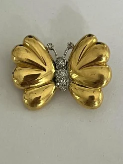 Broche Papillon or jaune et blanc diamants