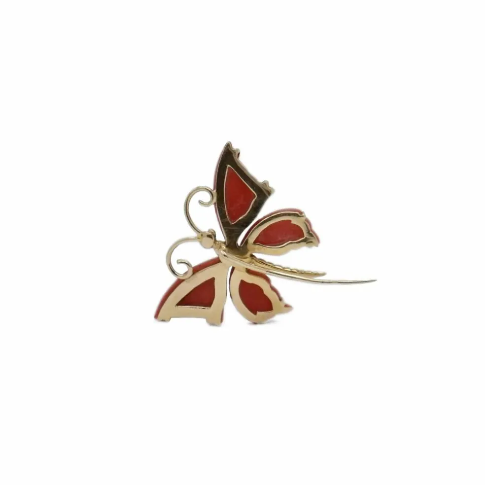 Broche papillon Or jaune Corail
