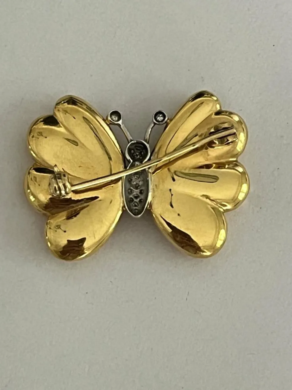 Broche Papillon or jaune et blanc diamants