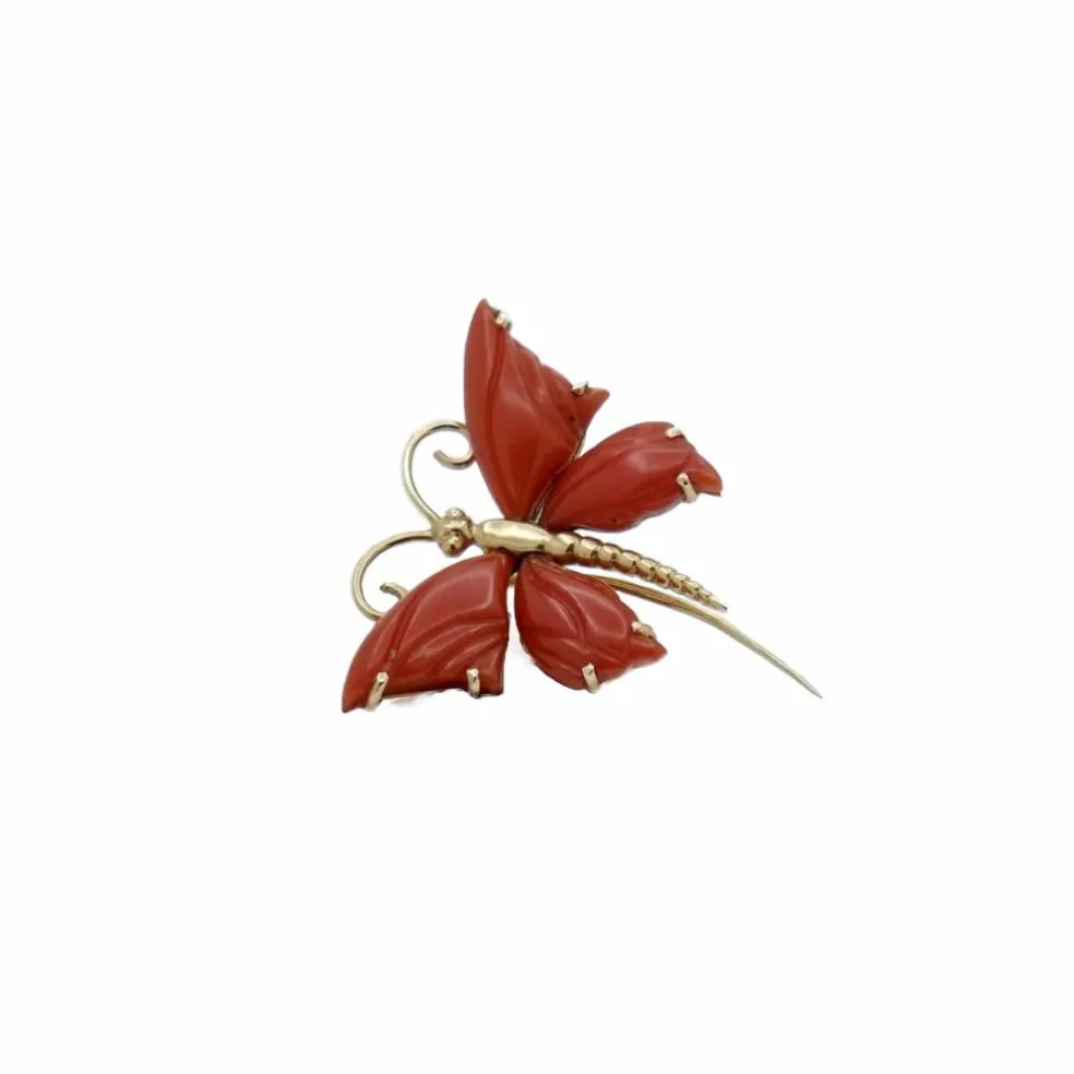 Broche papillon Or jaune Corail