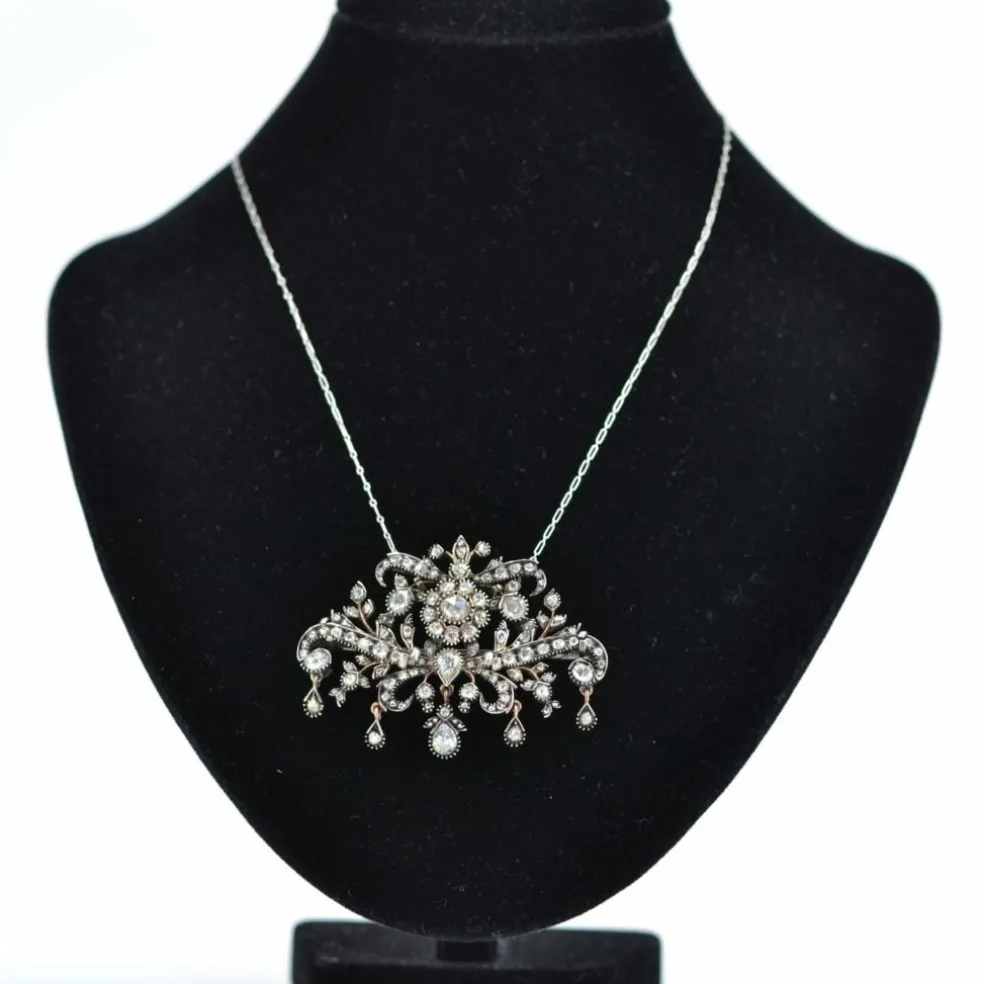 Broche pendentif ancien diamants taillés en rose