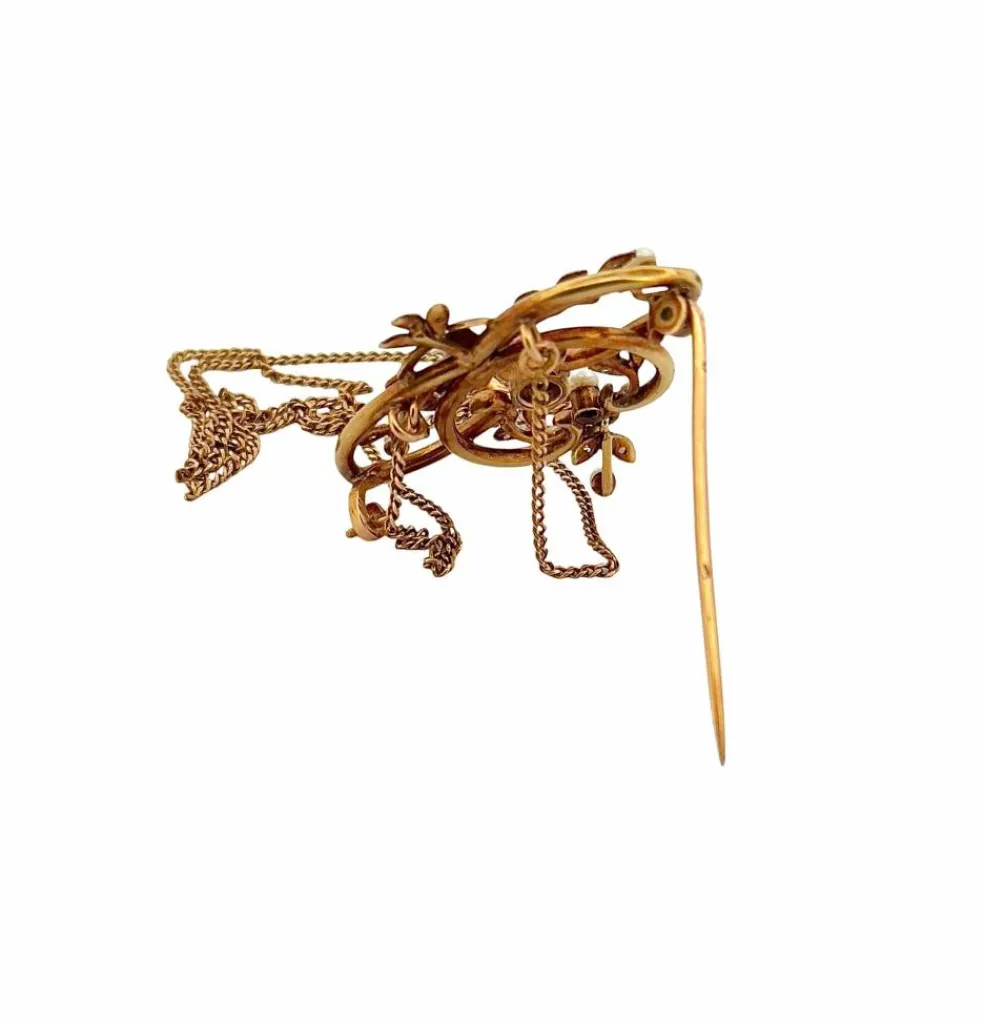 Broche Pendentif ancien or jaune, perles, diamants