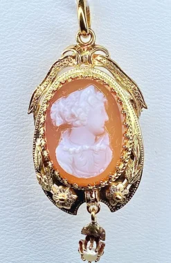 Broche pendentif Camée Perles Epoque Napoléon III