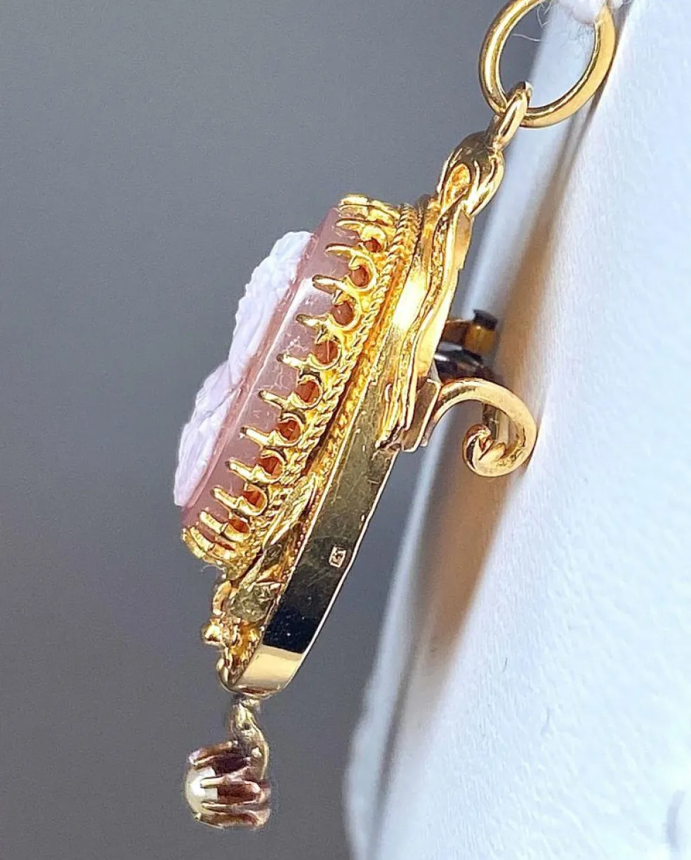 Broche pendentif Camée Perles Epoque Napoléon III