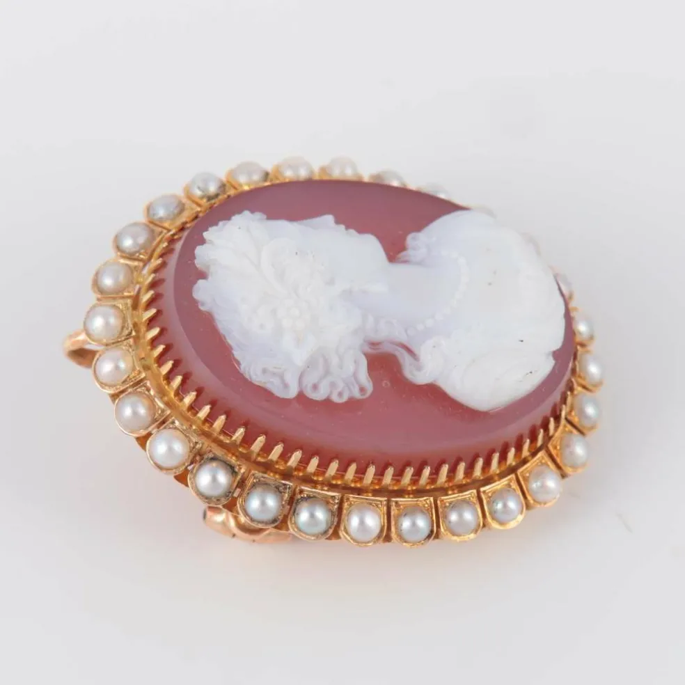 Broche Pendentif Camée Perles