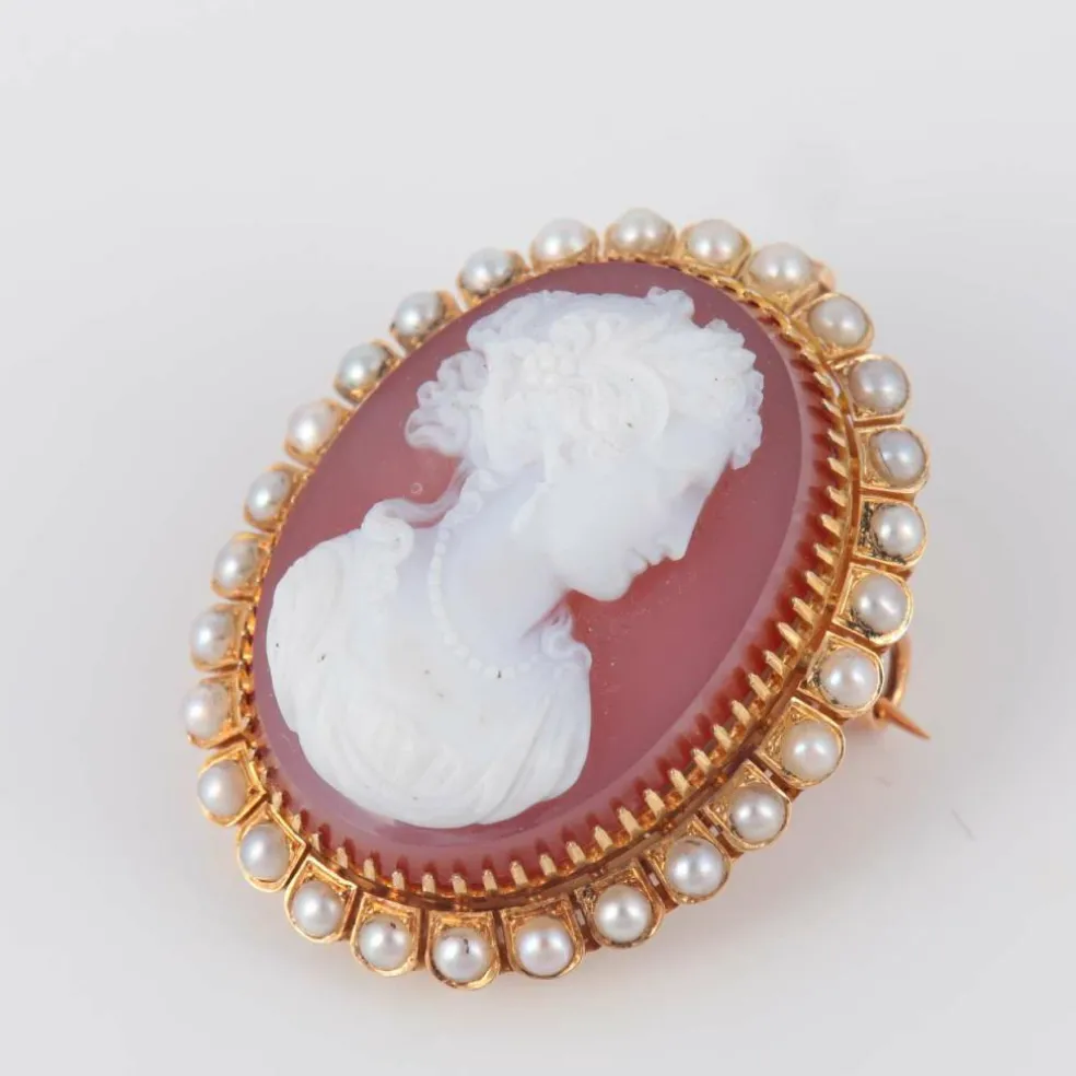 Broche Pendentif Camée Perles
