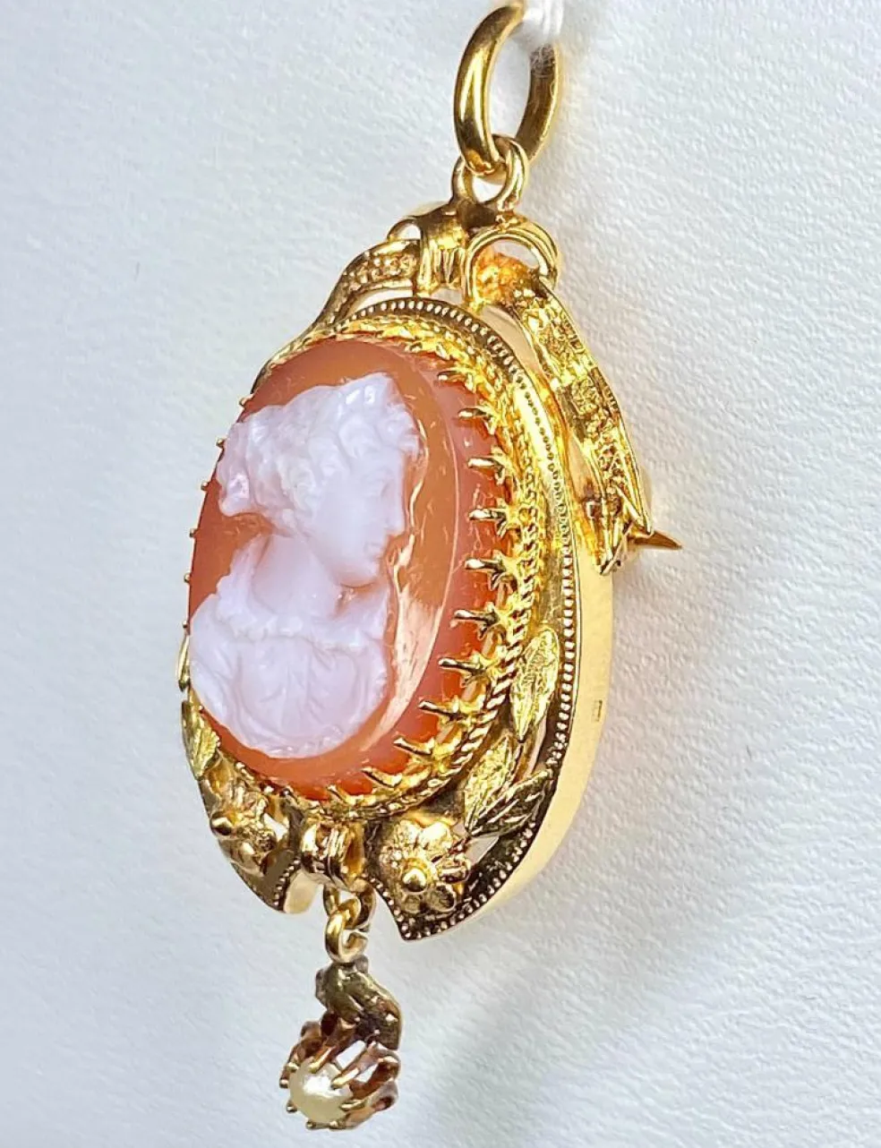 Broche pendentif Camée Perles Epoque Napoléon III