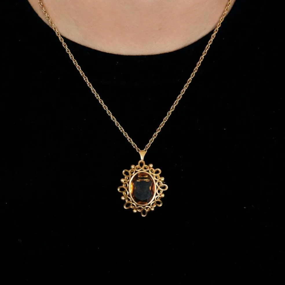 Broche pendentif citrine mandarine