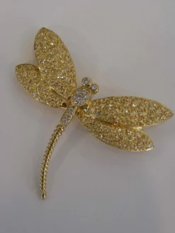 Broche Pendentif Libellule, Or Jaune & Diamants