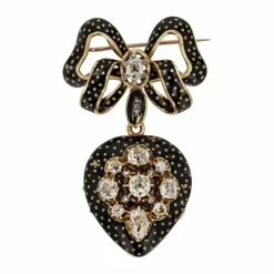 Broche pendentif médaillon émail noir diamants Napoléon III
