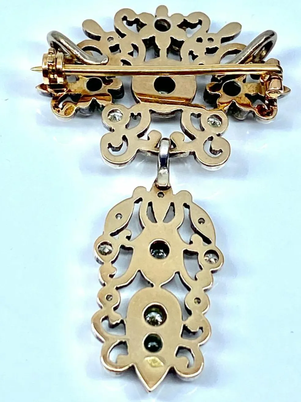 Broche pendentif or argent diamants, Napoléon III