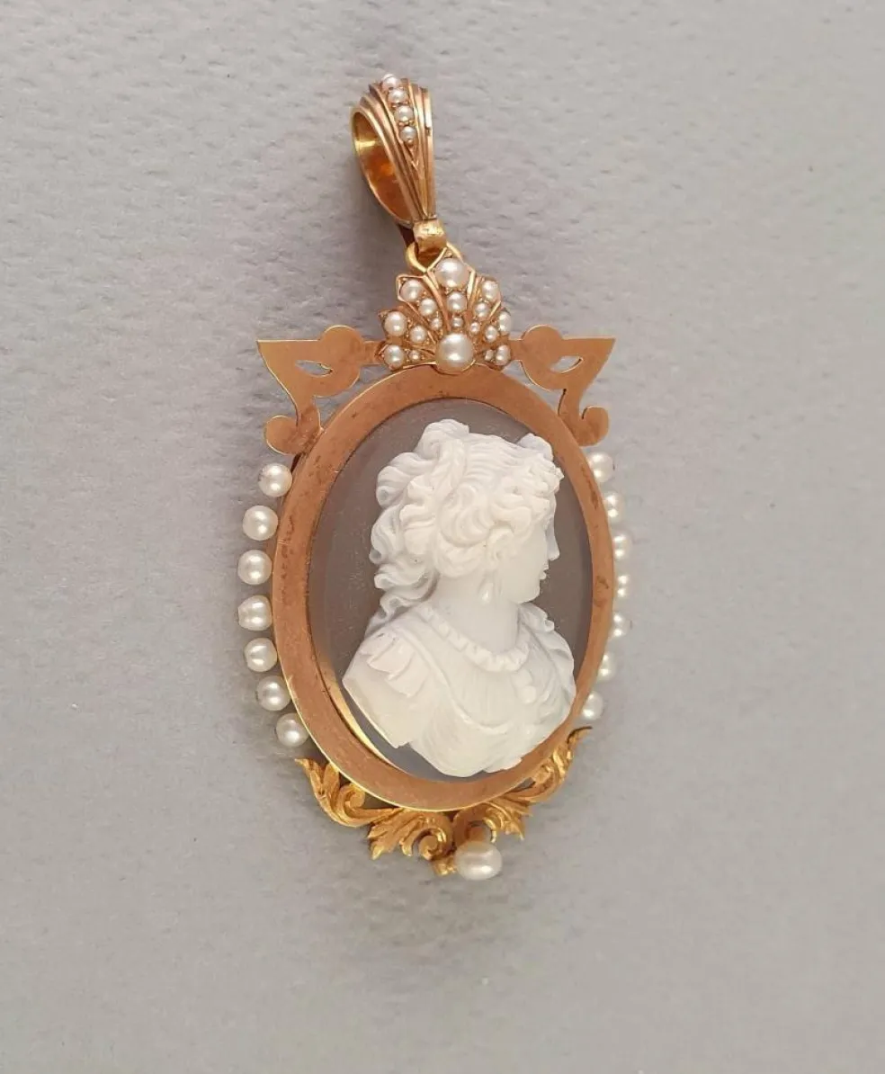Broche- Pendentif or camée agate- 19ème siècle - Napoléon III