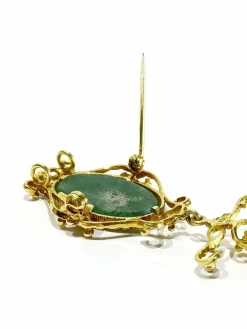 Broche Pendentif Or, Jade et Perle