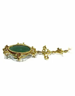 Broche Pendentif Or, Jade et Perle