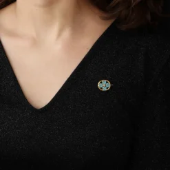 Broche perle et fleurs émaillées turquoise