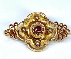 Broche perles fines grenat vers 1900