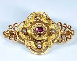 Broche perles fines grenat vers 1900