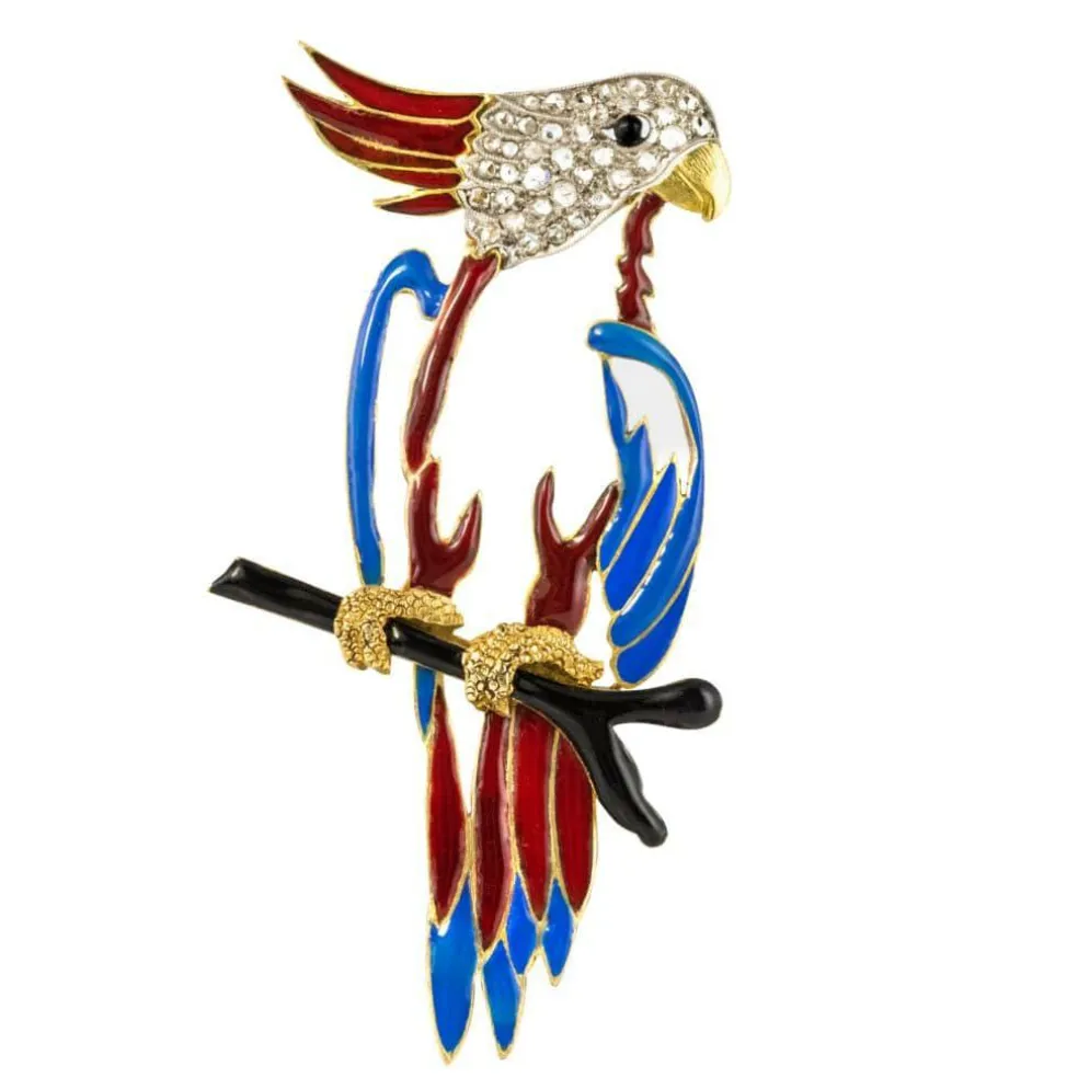 Broche perroquet émail diamants