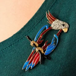 Broche perroquet émail diamants