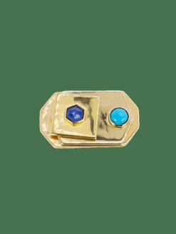 Broche Piero Dorazio Artcurial or jaune lapis-lazuli turquoise