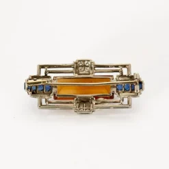 Broche platine et or gris citrine et diamants