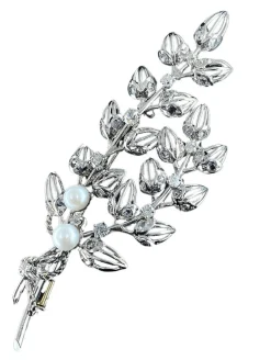 Broche Platine Or Perles Diamants.