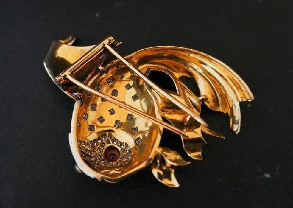 Broche Poisson Rubis Et Diamants, Platine et Or Jaune 18 Carats