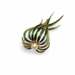 Broche « posidonie » or émaillé vert
