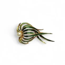 Broche « posidonie » or émaillé vert