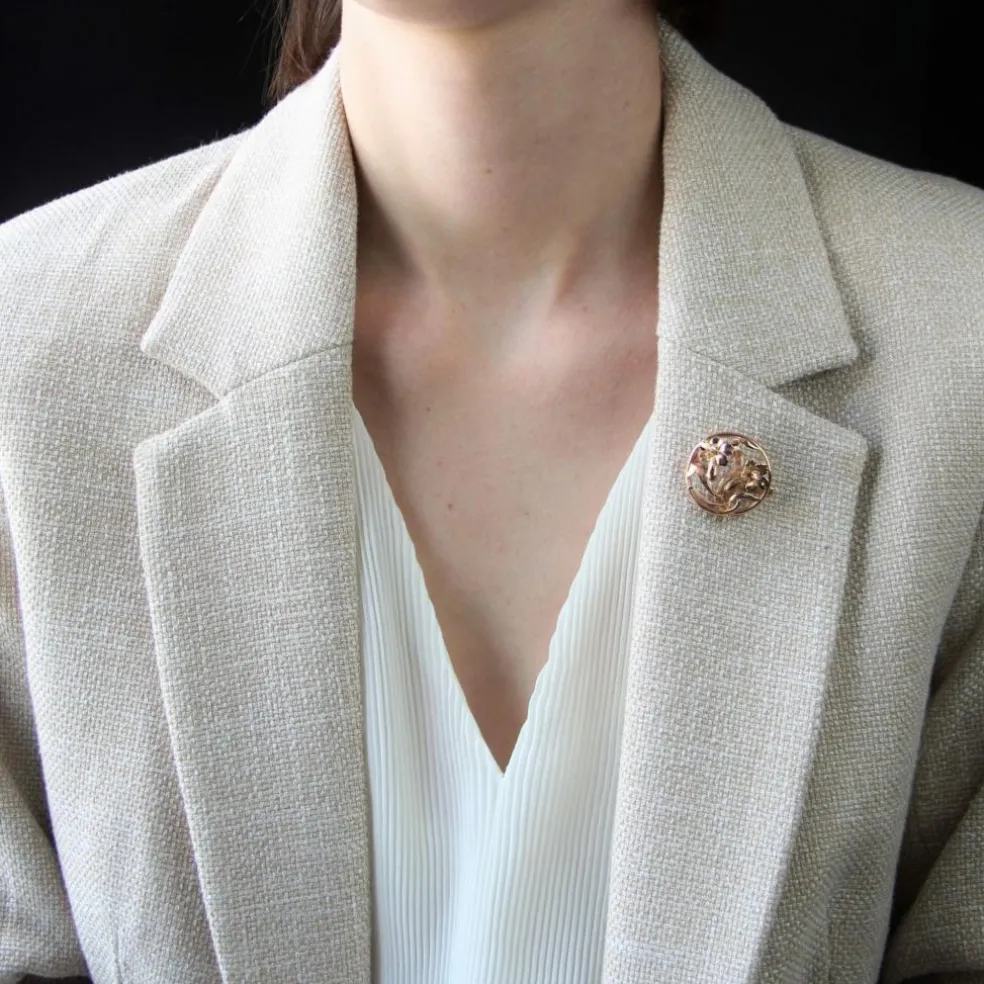 Broche ronde ancienne fleurs