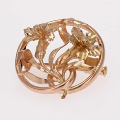 Broche ronde ancienne fleurs