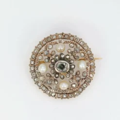 Broche Ronde Diamants, Perles Fines