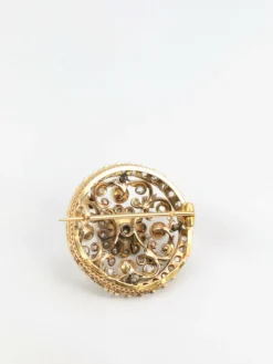 Broche Ronde Diamants, Perles Fines