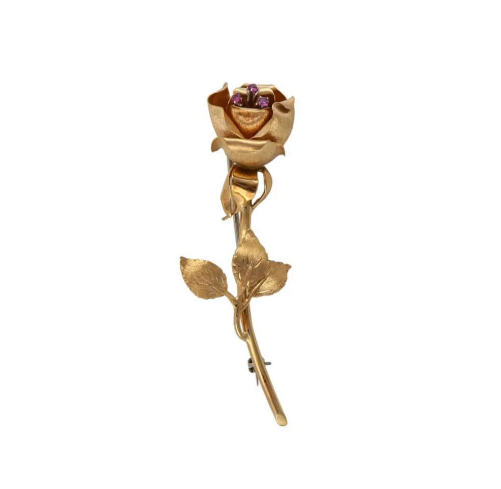BROCHE "ROSE" OR & RUBIS