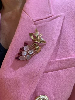 Broche Rétro Bouquet pierres de lune et pierres rouges