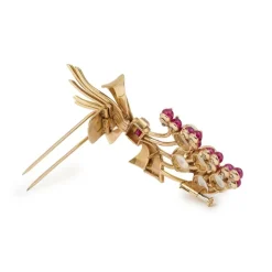 Broche Rétro Bouquet pierres de lune et pierres rouges