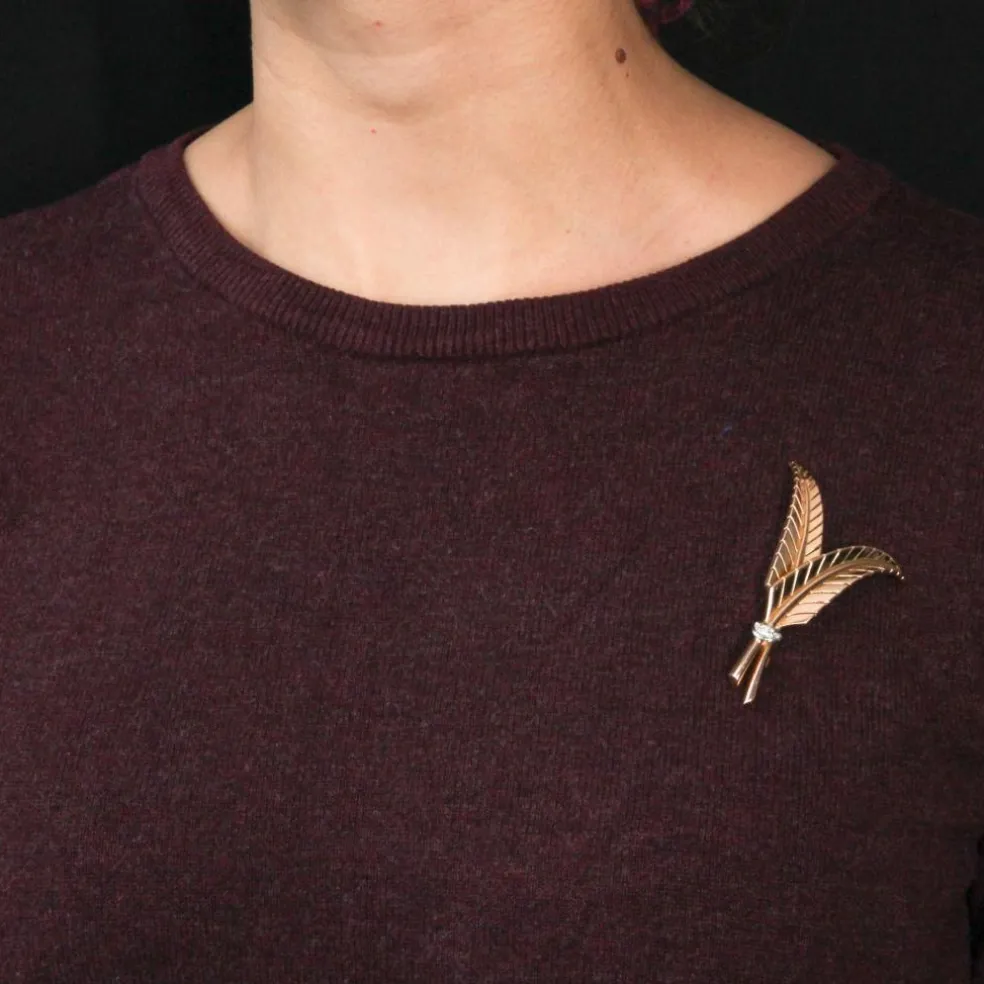 Broche rétro feuilles de fougère diamants