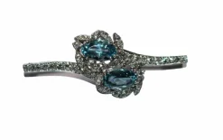 Broche rétro or gris, aigues-marines, diamants