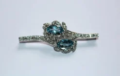 Broche rétro or gris, aigues-marines, diamants