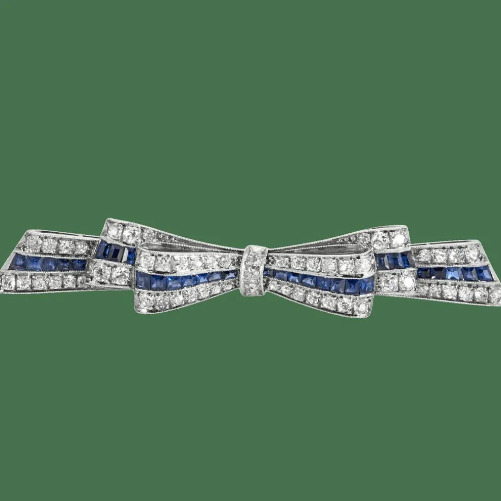 Broche ruban, diamants et saphirs