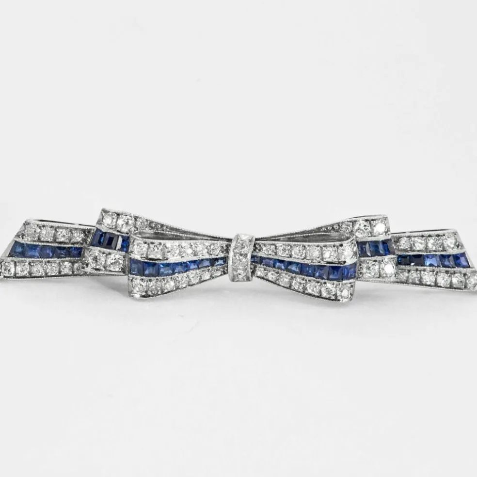 Broche ruban, diamants et saphirs