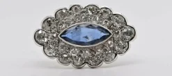 Broche Saphir Diamants Or Blanc 18 Carats