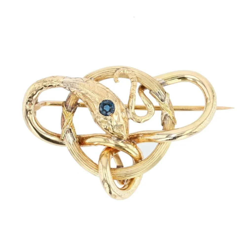 Broche serpent ancienne or et saphir