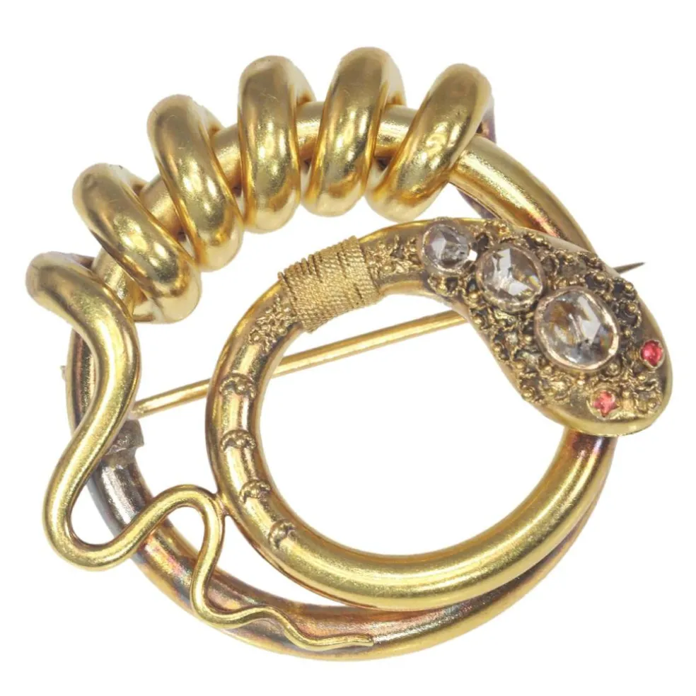 Broche serpent, diamants, rubis
