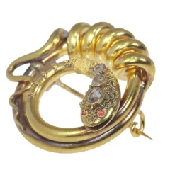 Broche serpent, diamants, rubis