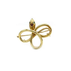 Broche Serpent en Or jaune, Saphir & émeraudes