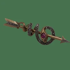 Broche serpent or jaune rubis diamants