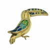 Broche toucan vintage en or jaune avec émail et rubis