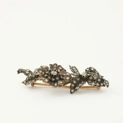 Broche Trembleuse fin XIXè, diamants, or rose et argent
